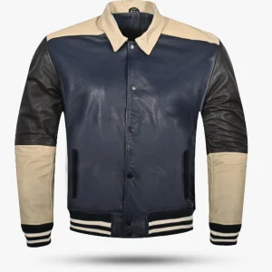 Men’s Premium Leather Varsity Jacket – Genuine Cow Leather Baseball Style Jacket