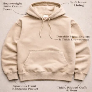 Heavyweight 100% Cotton Fleece Hoodie – Premium Pullover Sweatshirt with Soft Inner Lining