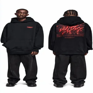 Men’s Oversized Black Graphic Hoodie – Modern Streetwear Pullover