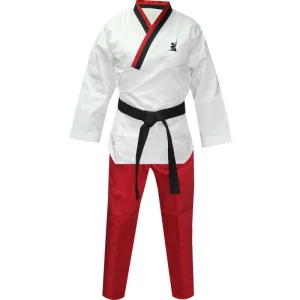 Taekwondo Dobok Uniform – White V-Neck with Red Pants