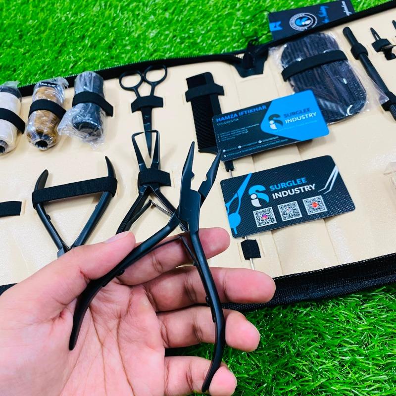Matte Black Hair Extension Tools Kit Professional for Care & Styling | A+ Quality Surgical Grade Stainless Steel