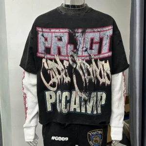 Custom Vintage Double-Layer Graffiti T-Shirt
