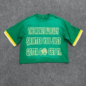 Ibrant Green Oversized T-Shirt with Unique Slogan Print