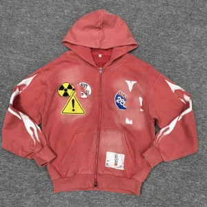 Washed Distressed Full-Zip Hoodie