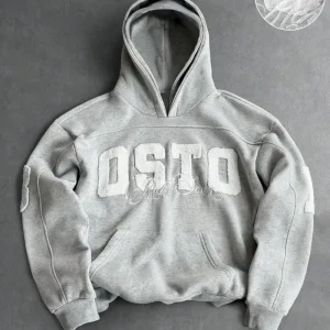 Grey Chenille Patch Hoodie | Wholesale Streetwear