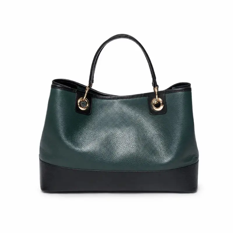 SHINKAI Genuine Leather Tote Bag for Women – Green & Black