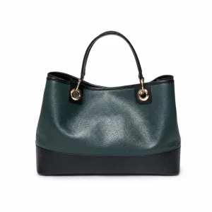 SHINKAI Genuine Leather Tote Bag for Women – Green &amp; Black