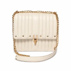 WINGED Genuine Leather Chain Shoulder Bag for Women – White &amp; Red