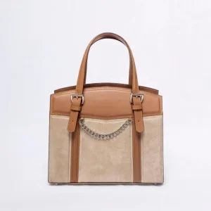EMERALD Ladies Leather Handbag | Beige &amp; Tan | Wholesale