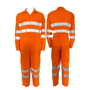 High-Visibility Orange Safety Coverall with Reflective Tape