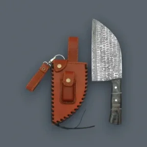 Handcrafted Damascus Steel Mini Cleaver Knife with Ergonomic Wooden Handle
