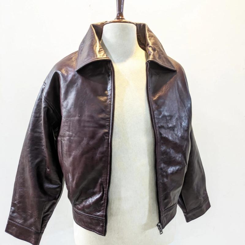 Men's Burgundy Sheepskin Leather Bomber Jacket — Vintage Motorcycle Style