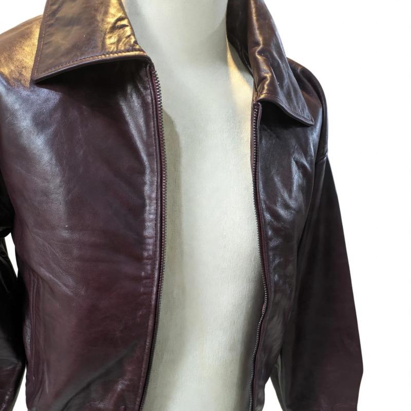 Men's Burgundy Sheepskin Leather Bomber Jacket — Vintage Motorcycle Style
