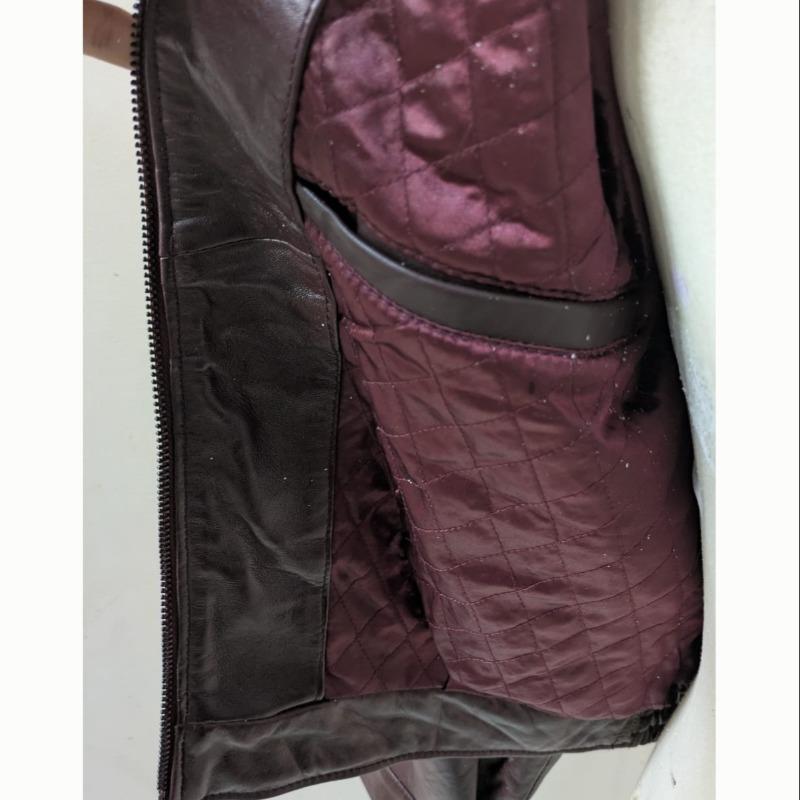 Men's Burgundy Sheepskin Leather Bomber Jacket — Vintage Motorcycle Style