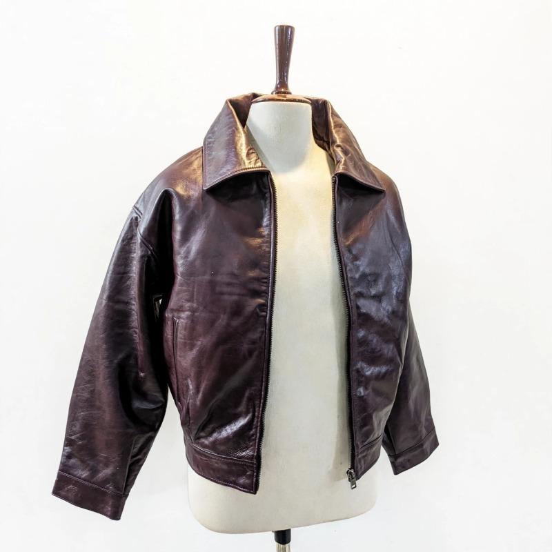Men's Burgundy Sheepskin Leather Bomber Jacket — Vintage Motorcycle Style