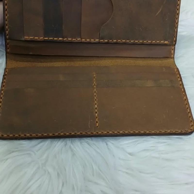 Leather Long Wallet — Hand Stitched Bifold Wallet for Men and Women