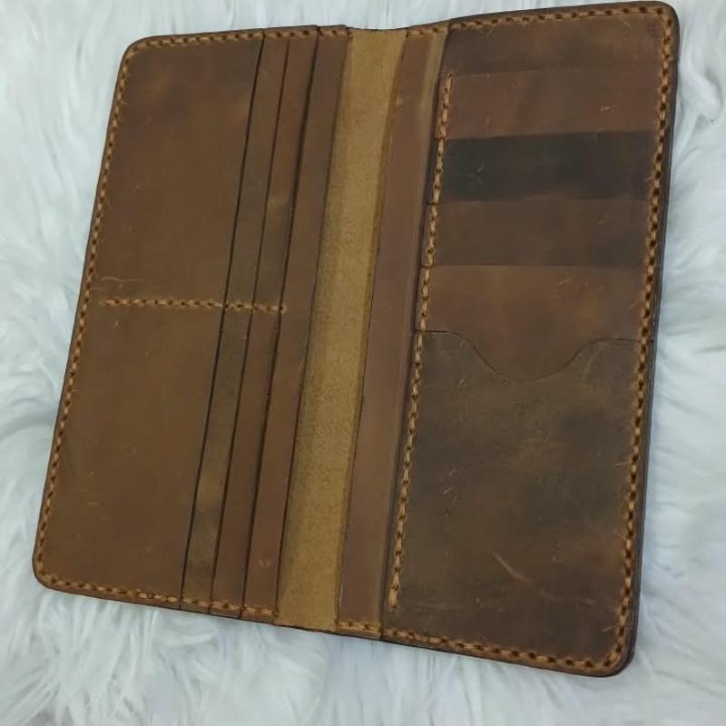 Leather Long Wallet — Hand Stitched Bifold Wallet for Men and Women
