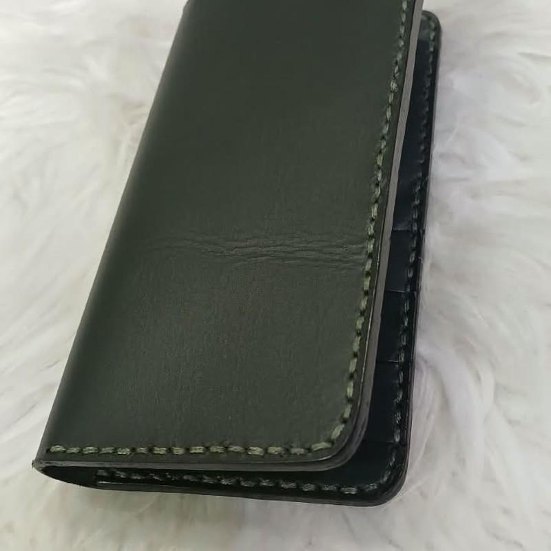Men's Dark Green Leather Bifold Wallet — Hand Stitched