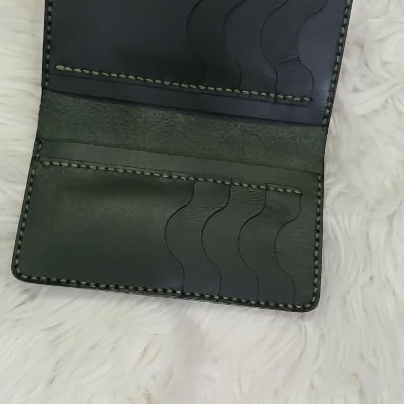 Men's Dark Green Leather Bifold Wallet — Hand Stitched