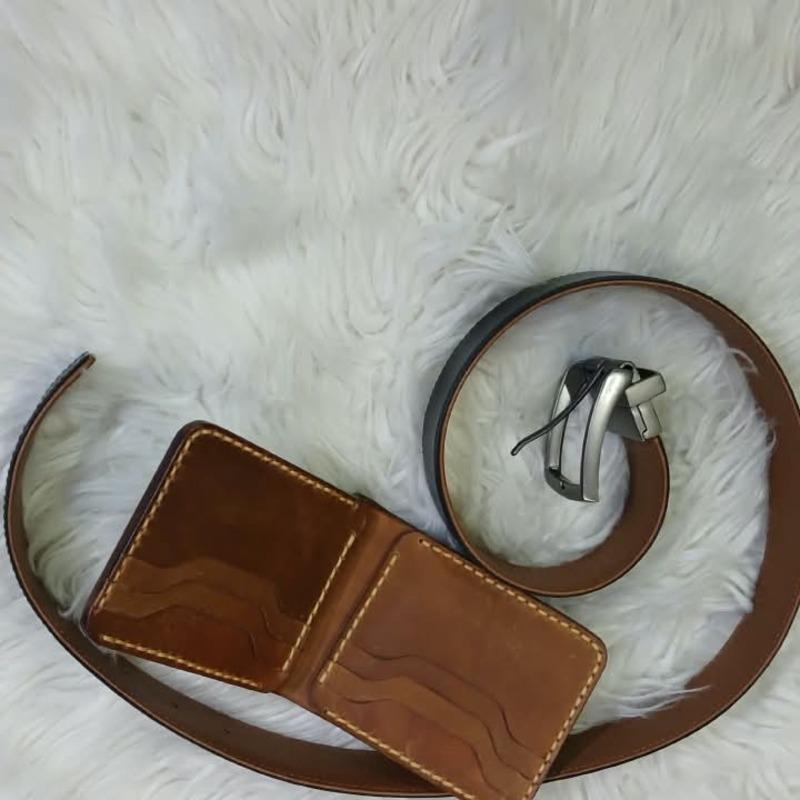 Brown Leather Wallet and Belt Gift Set — Reversible Belt