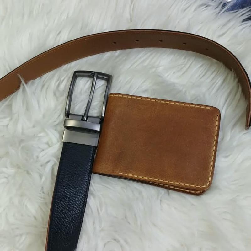 Brown Leather Wallet and Belt Gift Set — Reversible Belt