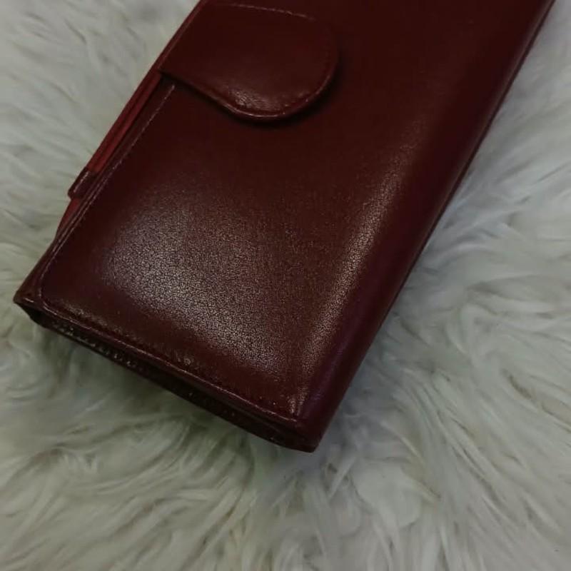 Leather Long Wallet — Maroon Flap & Black Red Stripe Styles