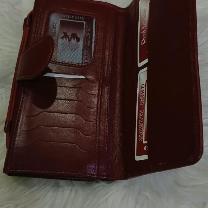 Leather Long Wallet — Maroon Flap & Black Red Stripe Styles