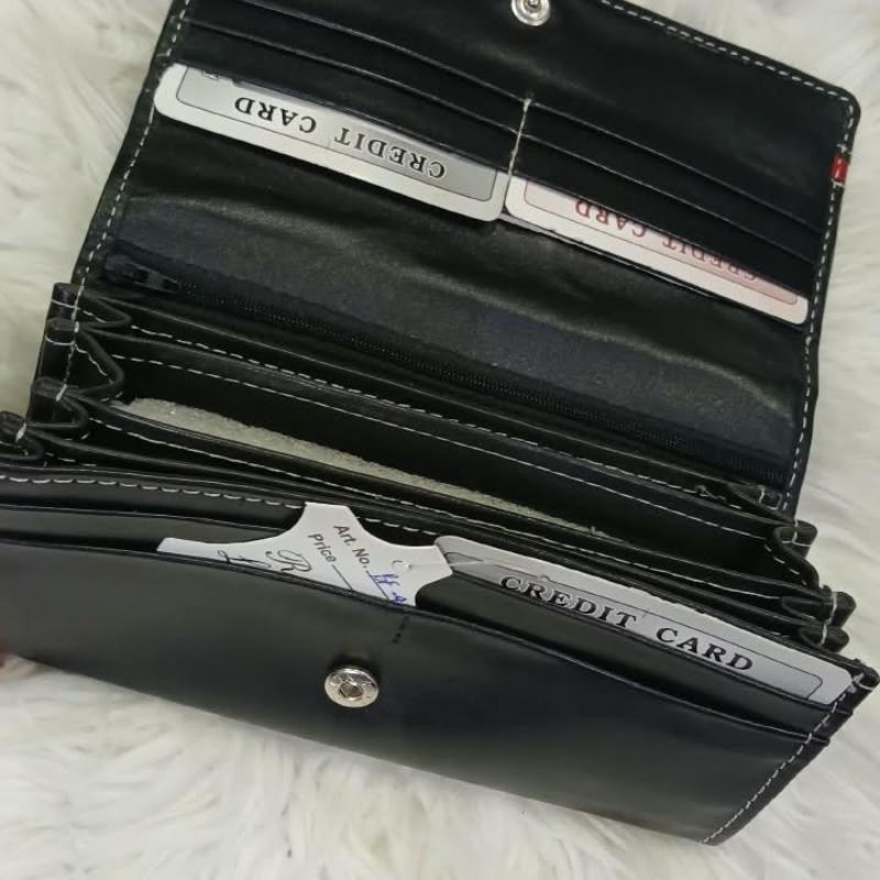 Leather Long Wallet — Maroon Flap & Black Red Stripe Styles