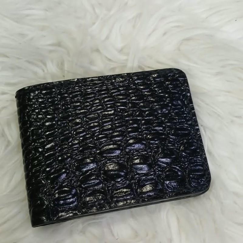 Men's Croc-Embossed Leather Bifold Wallet — Black & Brown