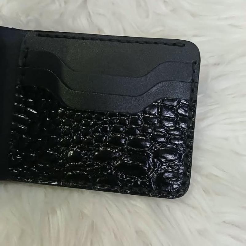 Men's Croc-Embossed Leather Bifold Wallet — Black & Brown