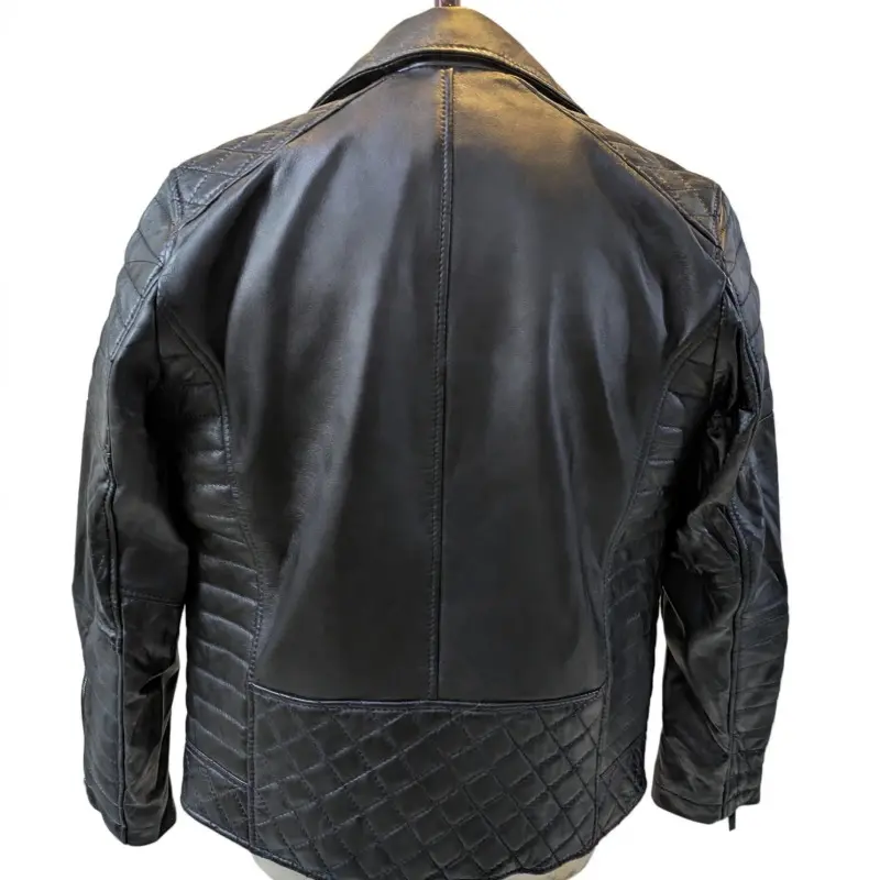 Men's Black Leather Biker Jacket — Quilted Motorcycle Jacket