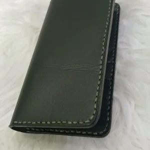 Men's Dark Green Leather Bifold Wallet — Hand Stitched