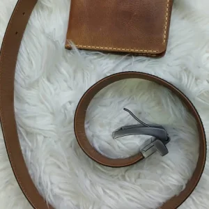 Brown Leather Wallet and Belt Gift Set — Reversible Belt
