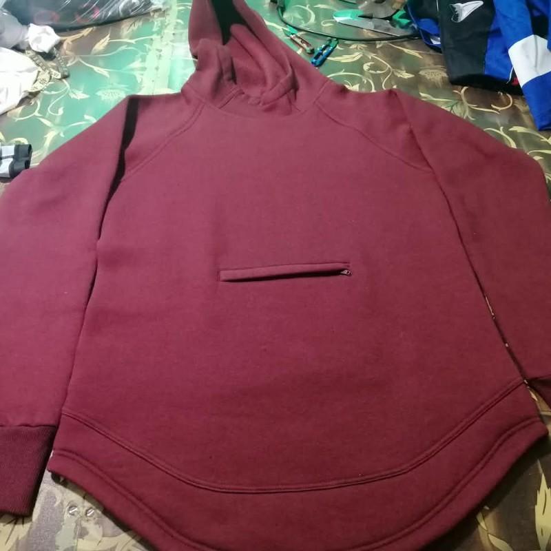 Pullover Hoodie with Curved Hem & Zip Pocket