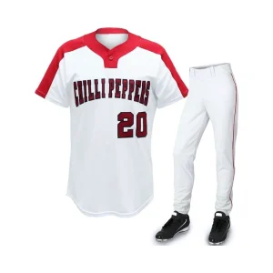 Custom Baseball Uniform Set – White &amp; Red Baseball Jersey with Pants