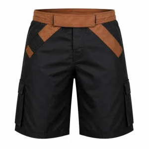 Black Cargo Shorts with Brown Waistband