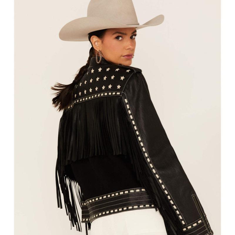 2026 Fashion Fringe Leather Jacket for Women | Western Boho Cowgirl Style | Soft Real Sheepskin Moto Jacket