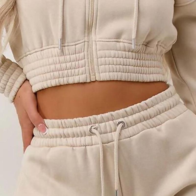 Custom Women's Hoodie and Shorts Set, Cropped Zip-Up Two Piece Streetwear, 100% Cotton Fleece, Wholesale Logo Tracksuit Manufacturer Sialkot
