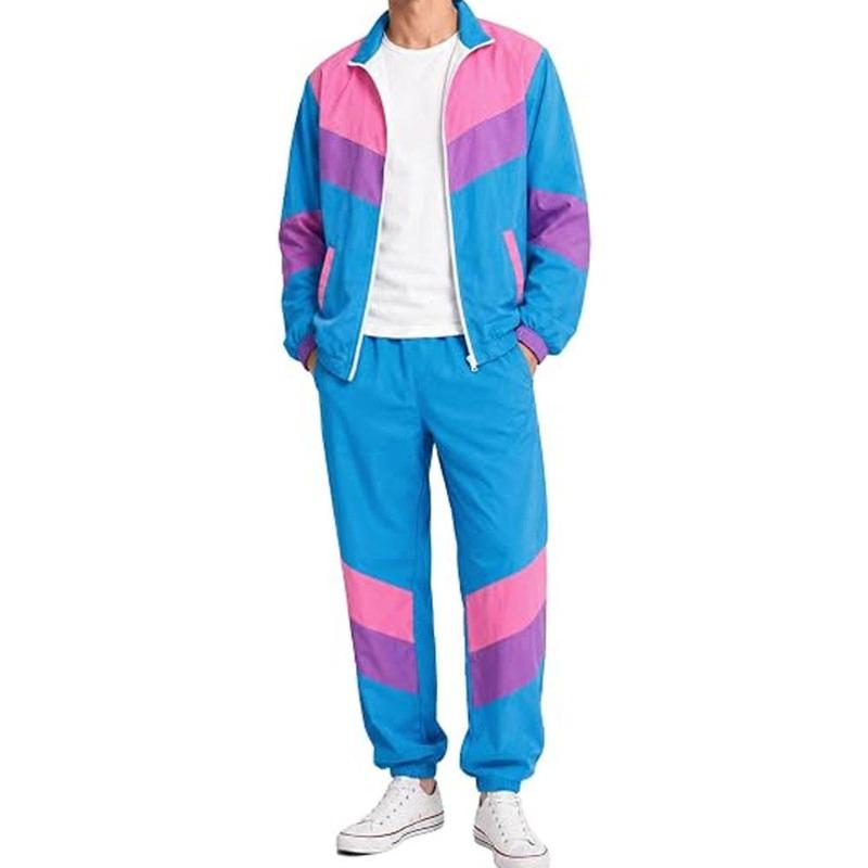 Wholesale Men's Vintage Track Suit, Retro Color Block Two Piece Set, Multiple Colors, Private Label OEM, Streetwear Tracksuit Manufacturer Sialkot