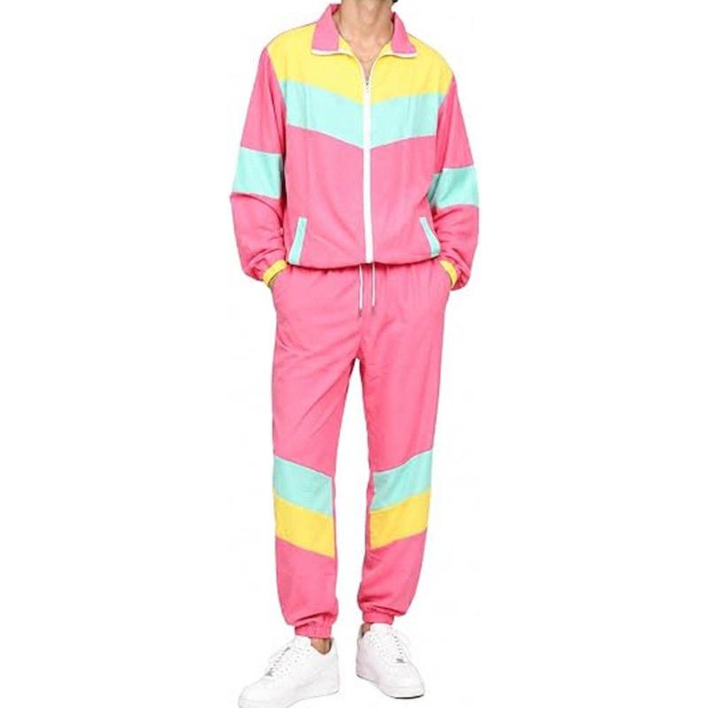 Wholesale Men's Vintage Track Suit, Retro Color Block Two Piece Set, Multiple Colors, Private Label OEM, Streetwear Tracksuit Manufacturer Sialkot