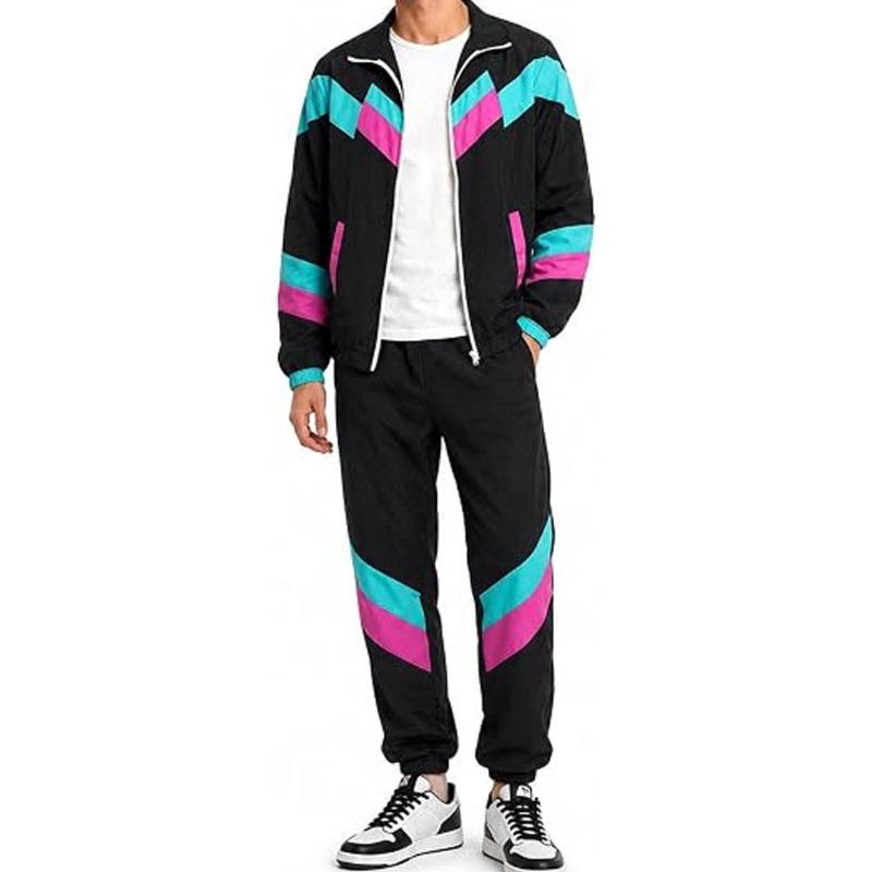Wholesale Men's Vintage Track Suit, Retro Color Block Two Piece Set, Multiple Colors, Private Label OEM, Streetwear Tracksuit Manufacturer Sialkot