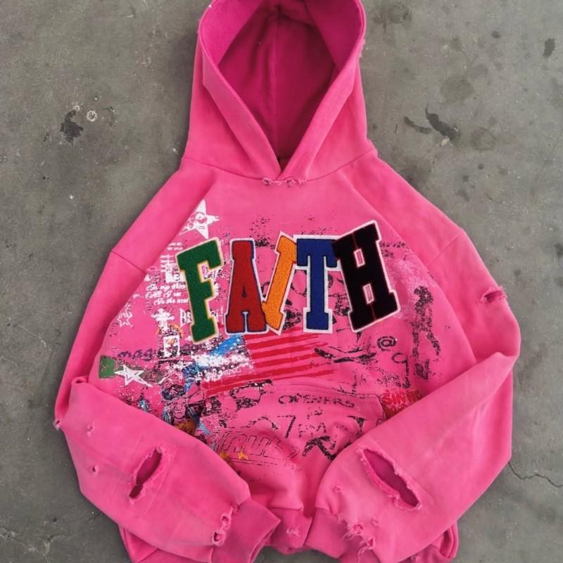 Embroidery Hoodie Custom, Chenille Patch Distressed Streetwear Hoodie, Pink Acid Wash Oversized, Wholesale OEM Sialkot