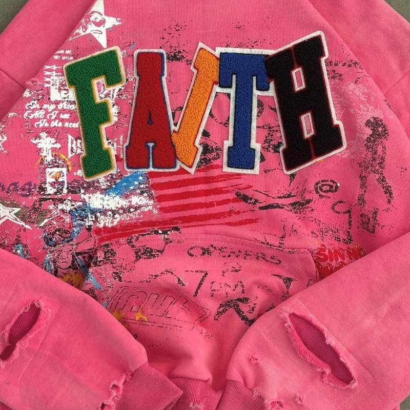 Embroidery Hoodie Custom, Chenille Patch Distressed Streetwear Hoodie, Pink Acid Wash Oversized, Wholesale OEM Sialkot