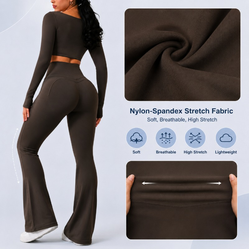 Custom Yoga Set Women, High Waist Flared Pants and Top, Two Piece Pilates Workout Activewear, Fitness Gym Sportswear
