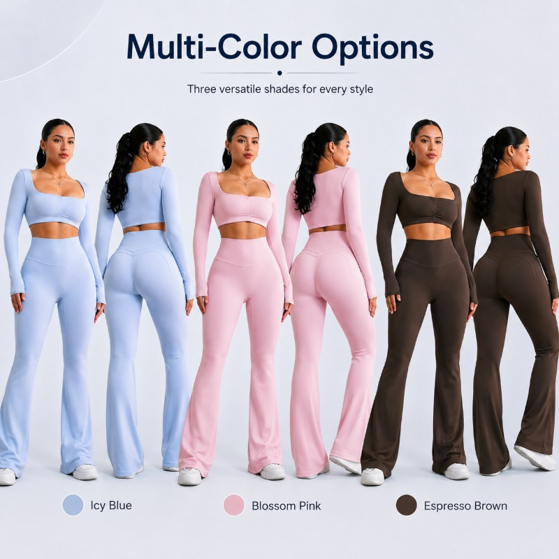 Custom Yoga Set Women, High Waist Flared Pants and Top, Two Piece Pilates Workout Activewear, Fitness Gym Sportswear