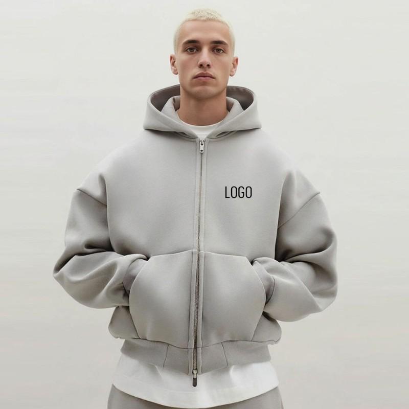 Wholesale French Terry Hoodie, 280-450GSM Heavyweight Cotton Zip Up Hoodie, Custom Embroidery DTG DTF, Unisex Boxy Fit
