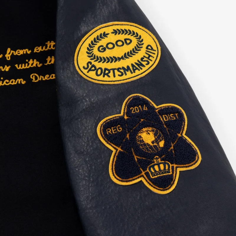 Custom Baseball Jacket, Wool Body Leather Sleeve Varsity Letterman Jacket, Chenille Embroidered Patch Appliqué, Streetwear