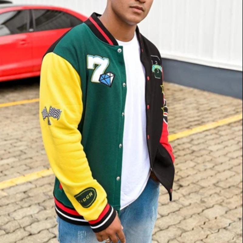 Custom Harajuku Retro Colorblock Letterman Jacket | Heavy Gauge Fleece Embroidered Graphic Hip Hop Varsity Jacket Bulk Supplier Sialkot, Pakistan