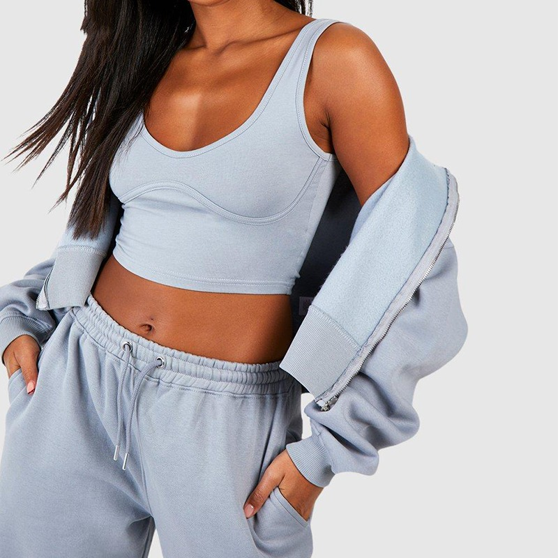 Custom Women's Tracksuit 2-Piece Set | Cropped Zip Up Hoodie & Wide Leg Sweatpants | Polyester Cotton OEM Manufacturer Sialkot Pakistan