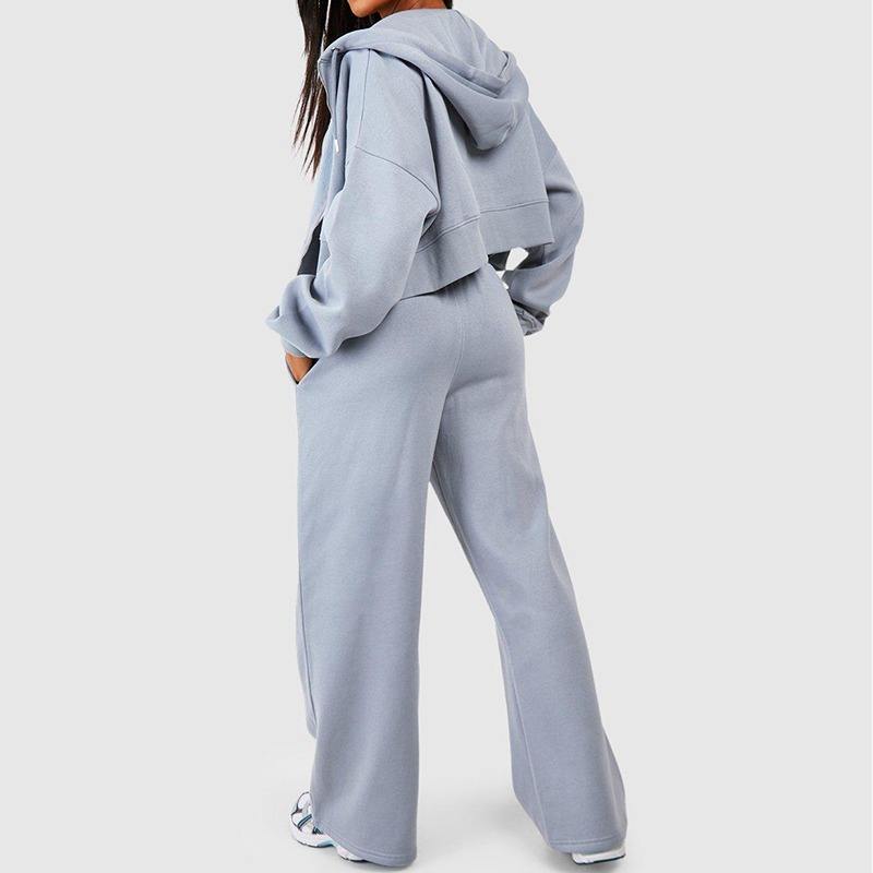 Custom Women's Tracksuit 2-Piece Set | Cropped Zip Up Hoodie & Wide Leg Sweatpants | Polyester Cotton OEM Manufacturer Sialkot Pakistan
